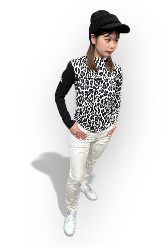 Ladies Smooth Mock Animal Panther レディースモックネック ナイロン 長袖 黒豹 伸縮性 接触冷感 UVカット 春秋 おしゃれ 可愛い ゴルフ女子