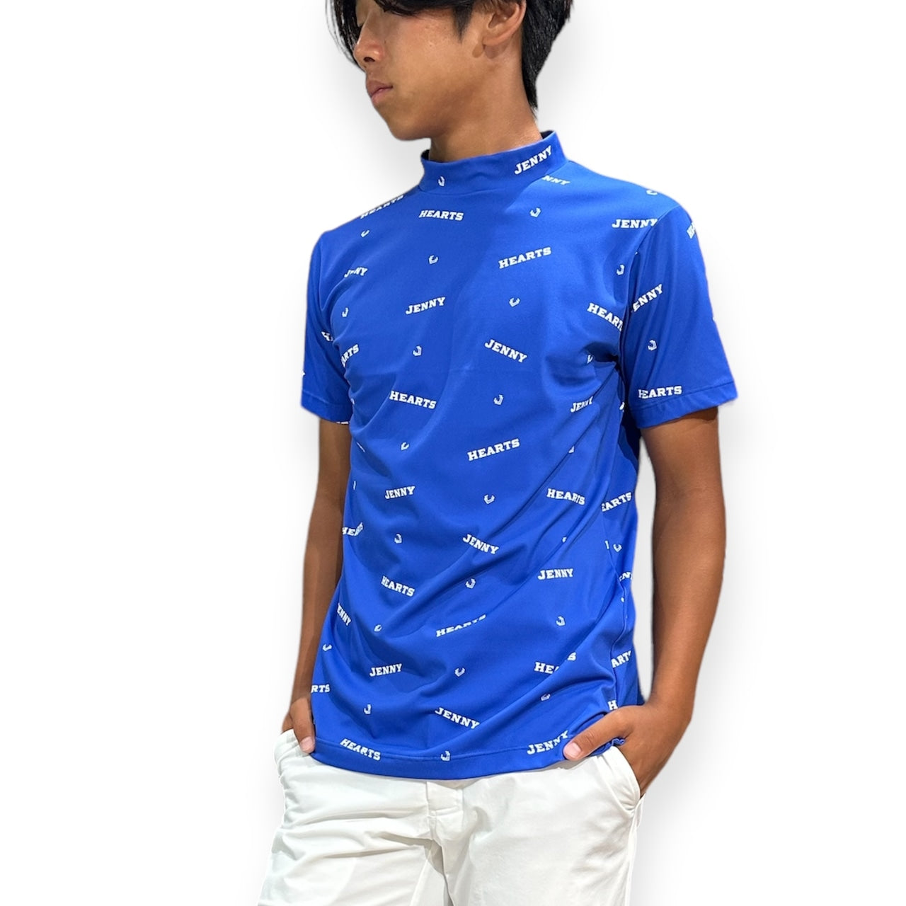 Mens Smooth Mock Brand Logo  メンズゴルフウェア モックネック 半袖 接触冷感 伸縮性高い なめらか肌触り 速乾 UVカット