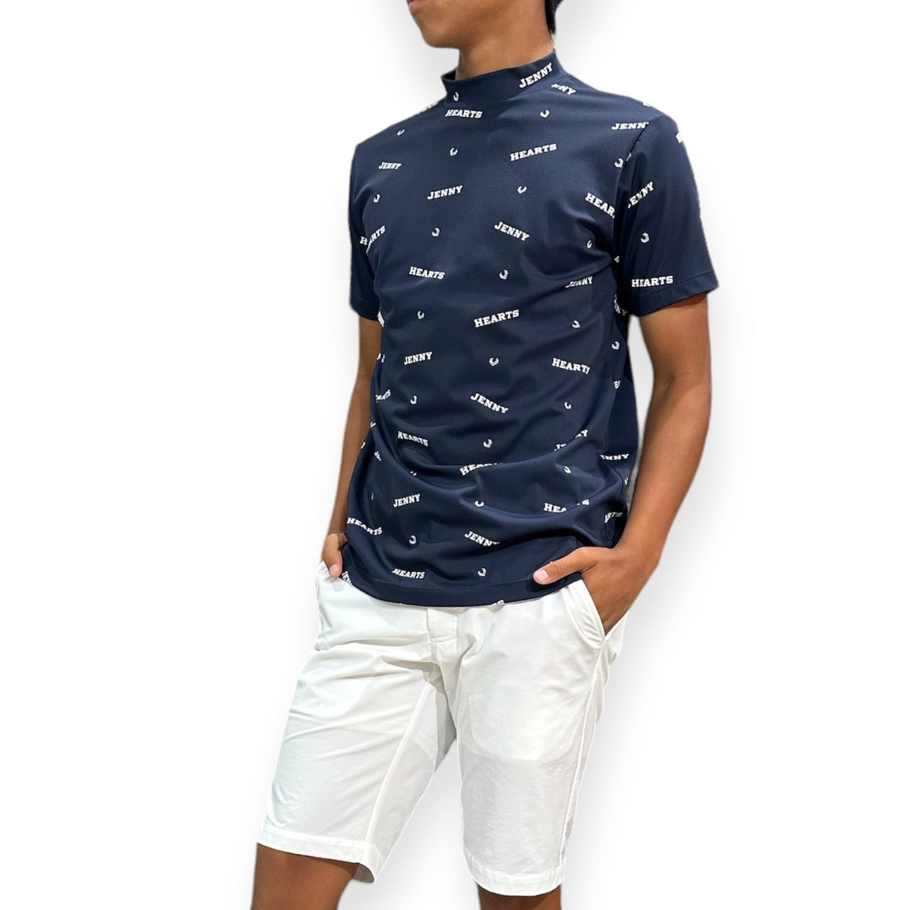 Mens Smooth Mock Brand Logo  メンズゴルフウェア モックネック 半袖 接触冷感 伸縮性高い なめらか肌触り 速乾 UVカット