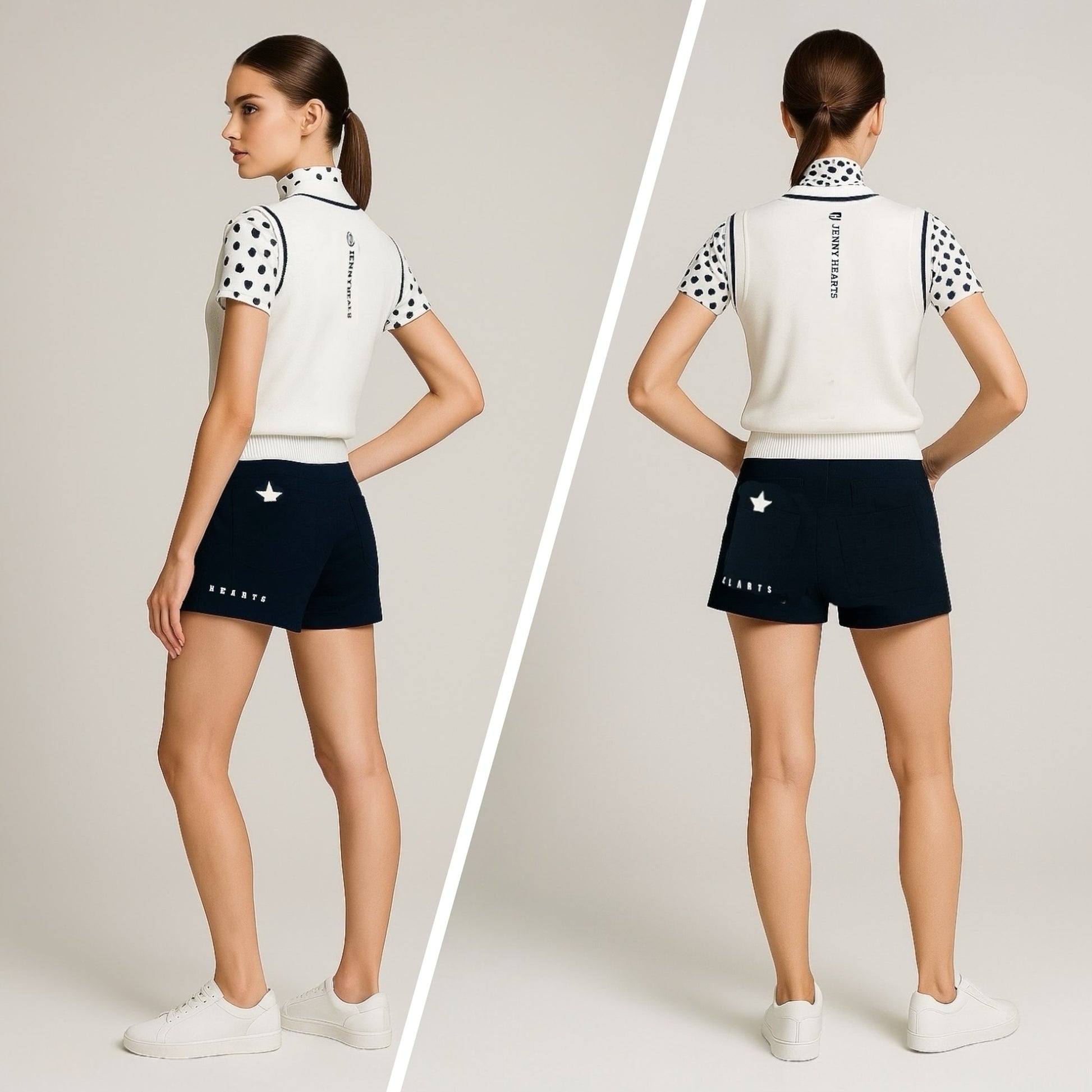 Ladies Short Pants Popcorn Knit ゴルフウェア レディース 夏秋春 ショートパンツ 短パン 超軽量 ポップコーンニット 伸びる 吸水速乾 消臭 UVカット 星柄 紺 日本製