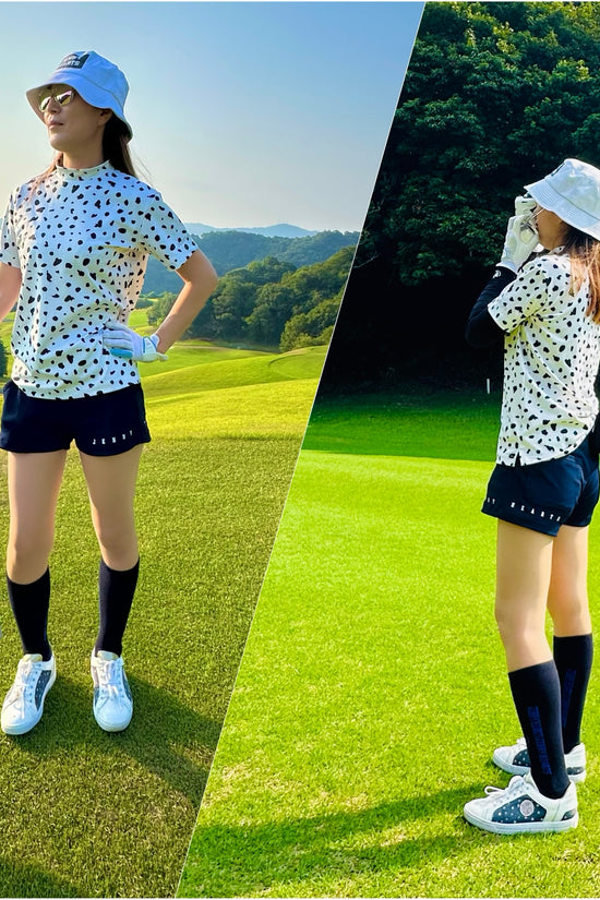 Ladies Animal Mock Neck Leopard レディースゴルフウェア アニマル モックネック 夏 半袖 レオパード 豹柄 伸縮性高い 肌触り柔らか 速乾 UVカット ホワイト おしゃれ 可愛い ゴルフ女子 おすすめ プレゼント