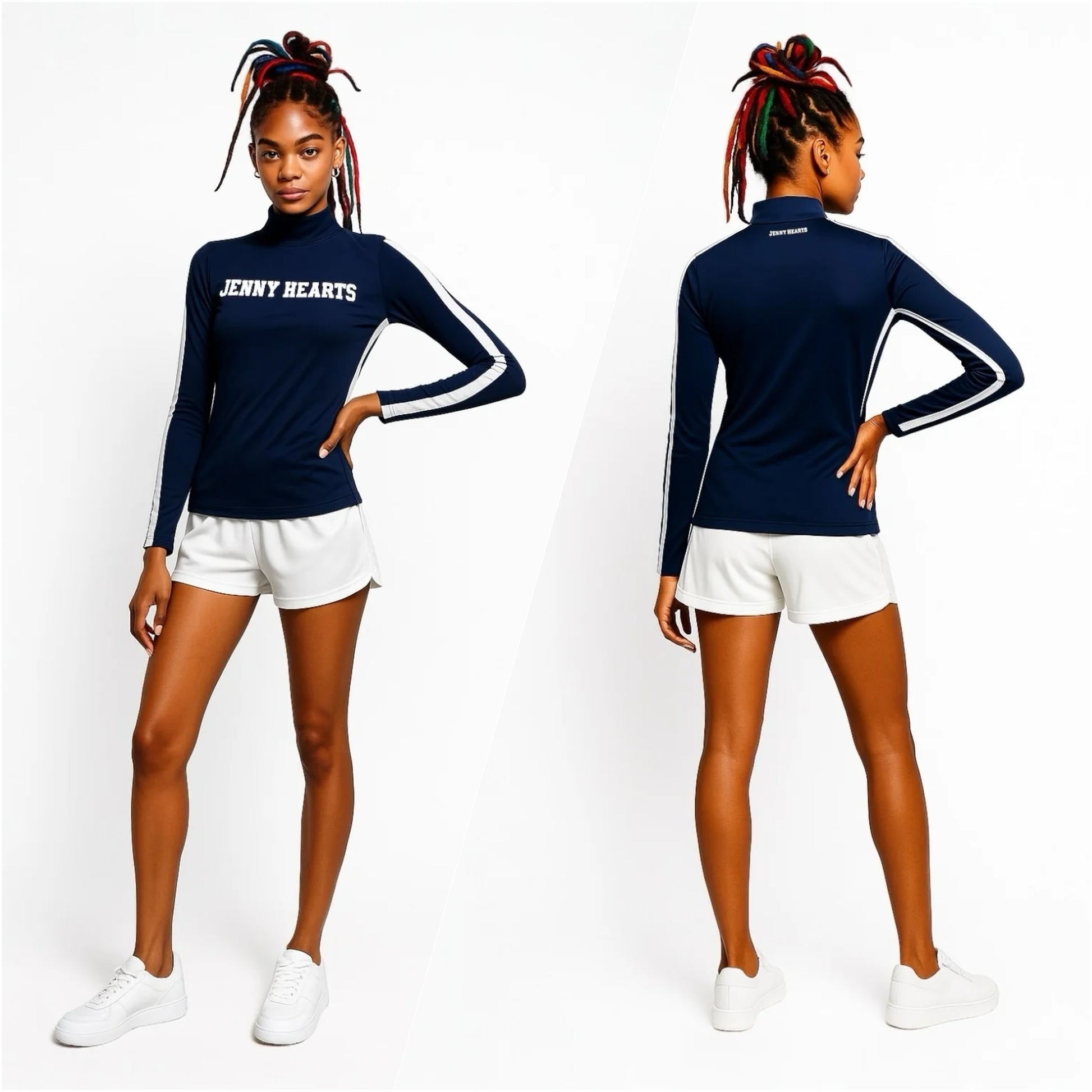 Women's Mock Neck Spandex Golf Wear: Ultimate Smoothness, Long Sleeves, Lightweight, Navy, Two-Tone Color, UV Protection, Quick Drying, Stretchy, Stylish