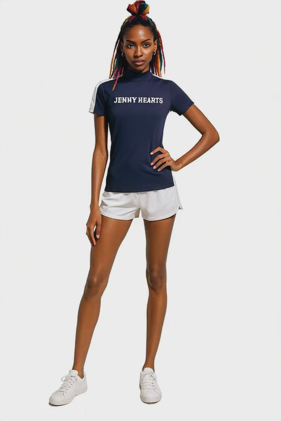 Ladies Mock Neck Spandex 究極のなめらかさ ゴルフウェア レディース 夏 モックネック 半袖 軽量 ネイビー ツートンカラー UVカット 速乾 伸縮性抜群 おしゃれ