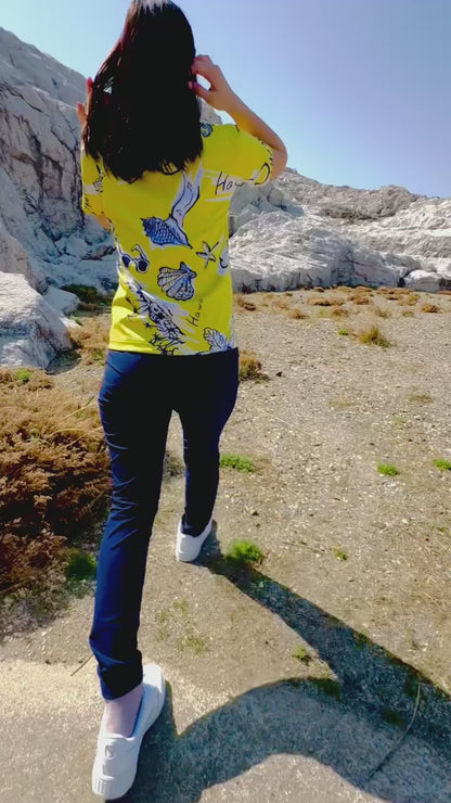 ＼新発売／Ladies Mock Neck Hawaiian Yellow  レディースゴルフウェア モックネック 半袖 ストレッチ 速乾 肌触りなめらか UVカット おしゃれ 可愛い 春夏