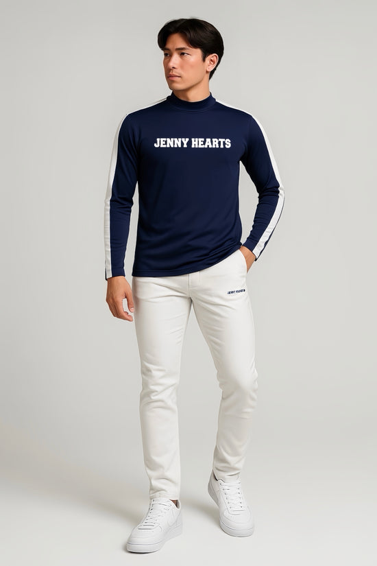 Mens Mock Neck Spandex 究極のなめらかさ ゴルフウェア メンズ 秋 モックネック 長袖 軽量 ネイビー ツートンカラー UVカット 速乾 伸縮性抜群 おしゃれ
