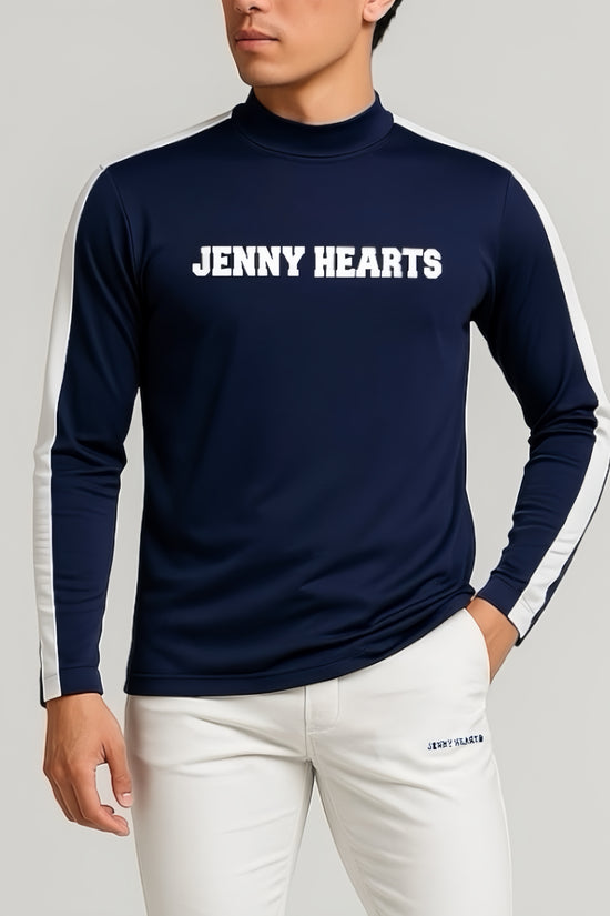 Mens Mock Neck Spandex 究極のなめらかさ ゴルフウェア メンズ 秋 モックネック 長袖 軽量 ネイビー ツートンカラー UVカット 速乾 伸縮性抜群 おしゃれ