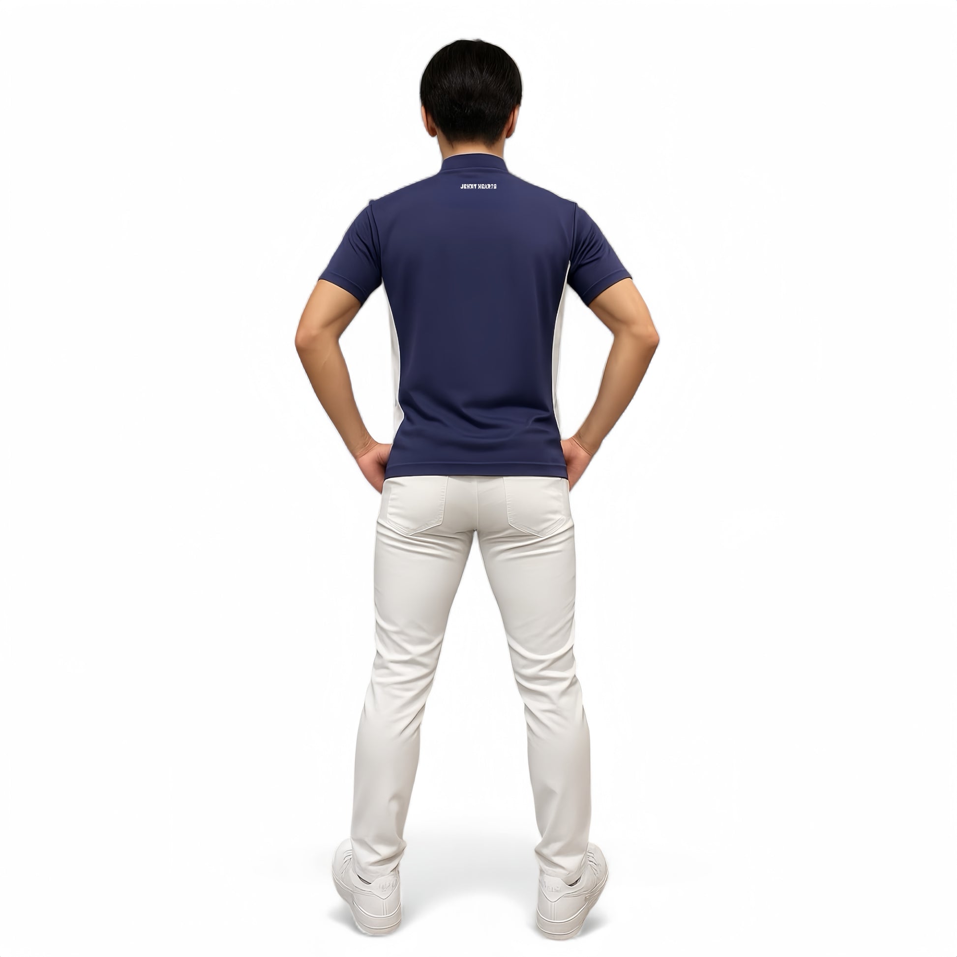 Mens Mock Neck Spandex 究極のなめらかさゴルフウェア メンズ 夏 モックネック 半袖 軽量 ネイビー ツートンカラー UVカット 速乾 伸縮性抜群 おしゃれ