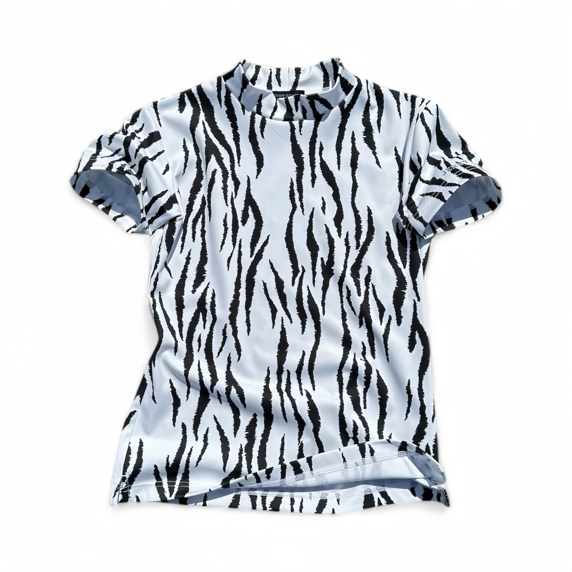 Ladies Animal Mock Neck Zebra レディースゴルフウェア アニマル モックネック ゼブラ 半袖 春夏 高ストレッチ 肌触り柔らか 速乾 UVカット レディース ホワイト アニマル柄 オシャレ 可愛い ゴルフ女子 おすすめ プレゼント