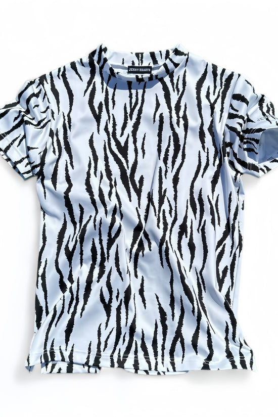 Mens Animal Mock Neck Zebra メンズゴルフウェア アニマル モックネック ゼブラ 半袖 春夏 高ストレッチ 肌触り柔らか 速乾メンズ ホワイト アニマル柄 おしゃれ おすすめ プレゼント