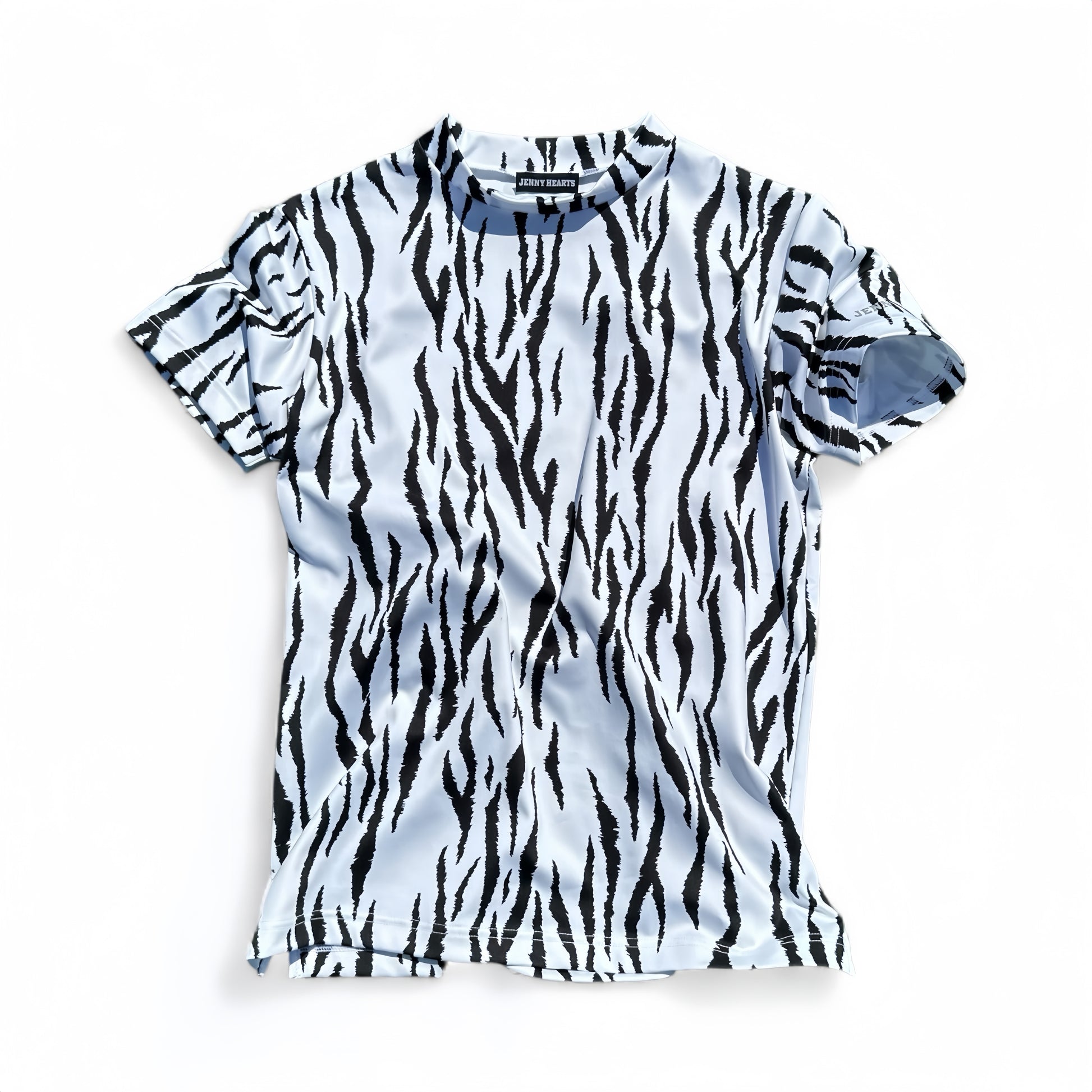 Mens Animal Mock Neck Zebra メンズゴルフウェア アニマル モックネック ゼブラ 半袖 春夏 高ストレッチ 肌触り柔らか 速乾メンズ ホワイト アニマル柄 おしゃれ おすすめ プレゼント