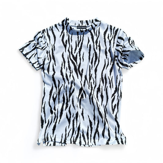 Mens Animal Mock Neck Zebra メンズゴルフウェア アニマル モックネック ゼブラ 半袖 春夏 高ストレッチ 肌触り柔らか 速乾メンズ ホワイト アニマル柄 おしゃれ おすすめ プレゼント