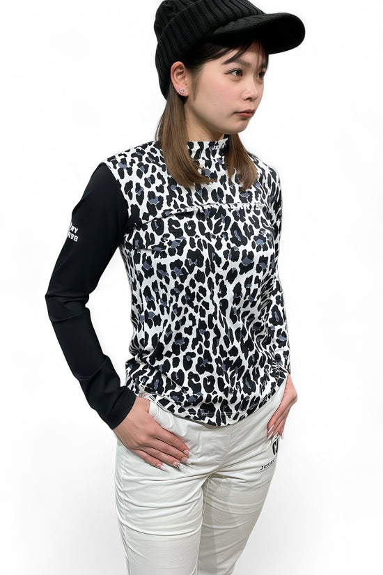Ladies Smooth Mock Animal Panther レディースモックネック ナイロン 長袖 黒豹 伸縮性 接触冷感 UVカット 春秋 おしゃれ 可愛い ゴルフ女子