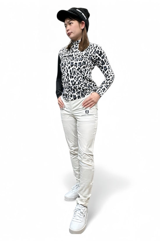 Ladies Smooth Mock Animal Panther レディースモックネック ナイロン 長袖 黒豹 伸縮性 接触冷感 UVカット 春秋 おしゃれ 可愛い ゴルフ女子