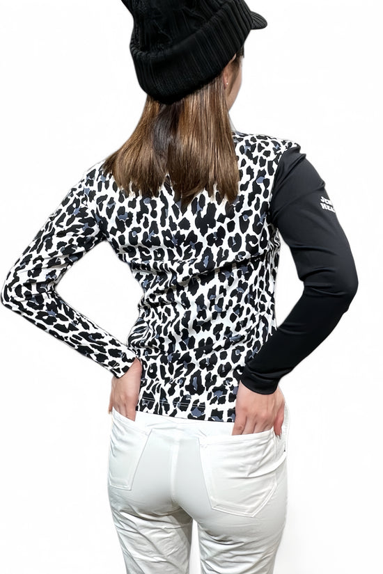 Ladies Smooth Mock Animal Panther レディースモックネック ナイロン 長袖 黒豹 伸縮性 接触冷感 UVカット 春秋 おしゃれ 可愛い ゴルフ女子