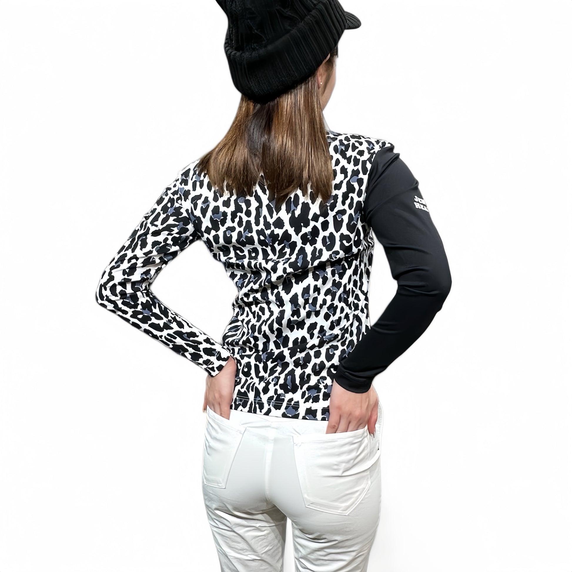 Ladies Smooth Mock Animal Panther レディースモックネック ナイロン 長袖 黒豹 伸縮性 接触冷感 UVカット 春秋 おしゃれ 可愛い ゴルフ女子