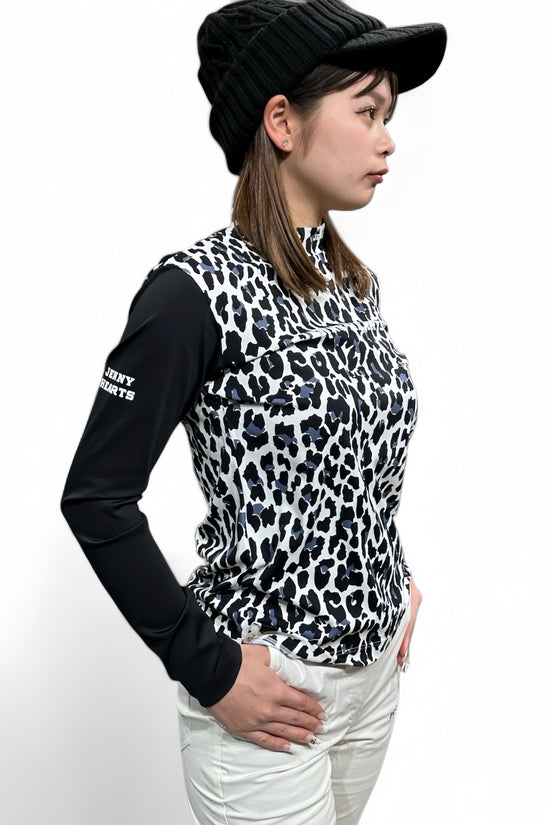 Ladies Smooth Mock Animal Panther レディースモックネック ナイロン 長袖 黒豹 伸縮性 接触冷感 UVカット 春秋 おしゃれ 可愛い ゴルフ女子