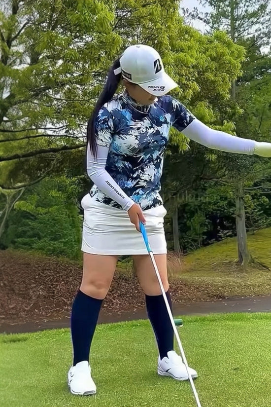 Women's Smooth Mock Graffiti Golf Wear, Short Sleeve, Stylish, Spring/Summer, Cool to the Touch, UV Protection, Highly Stretchy, Smooth to the Touch, Smooth Series