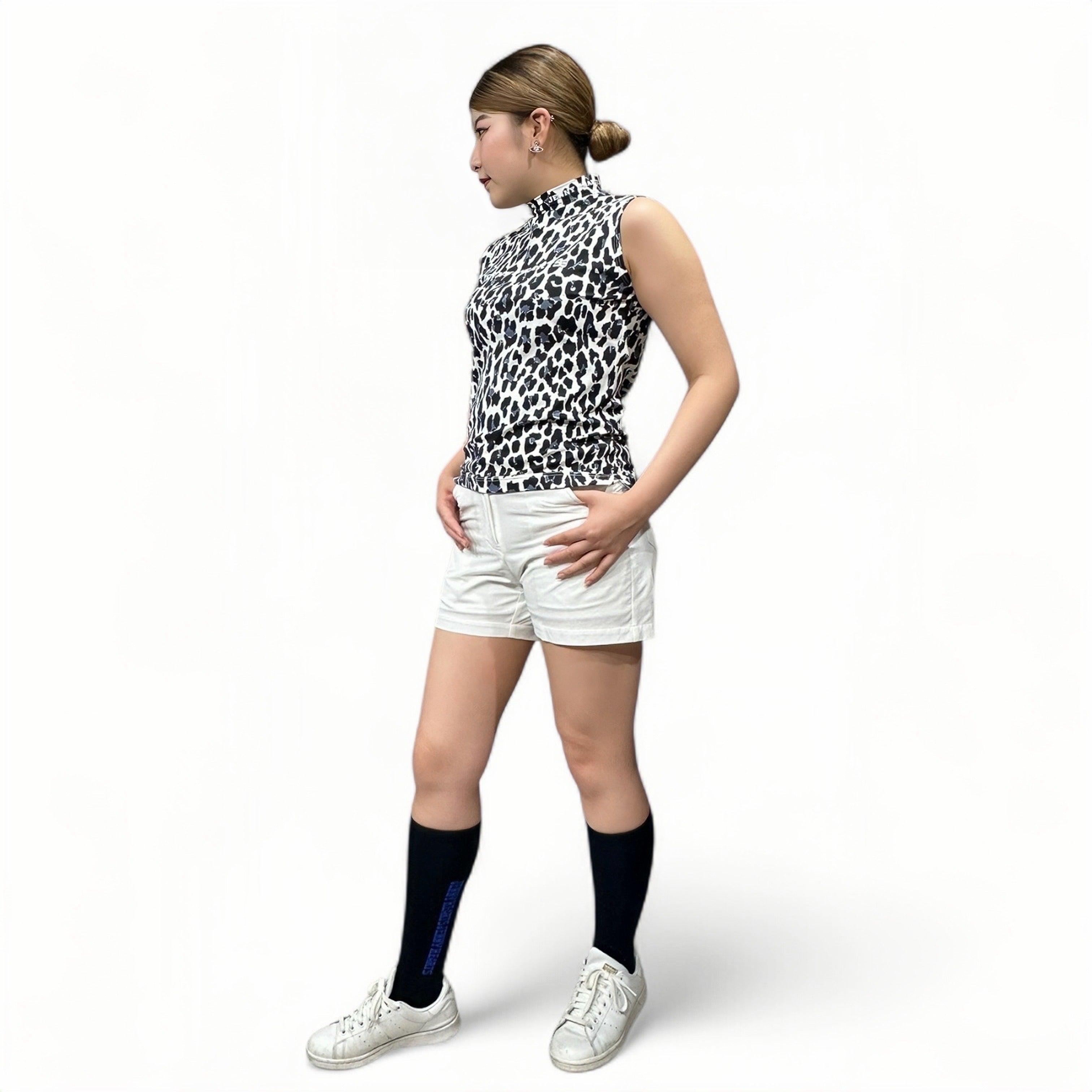 Ladies Sleeveless Animal Panther Mock Neck ノースリーブ モック