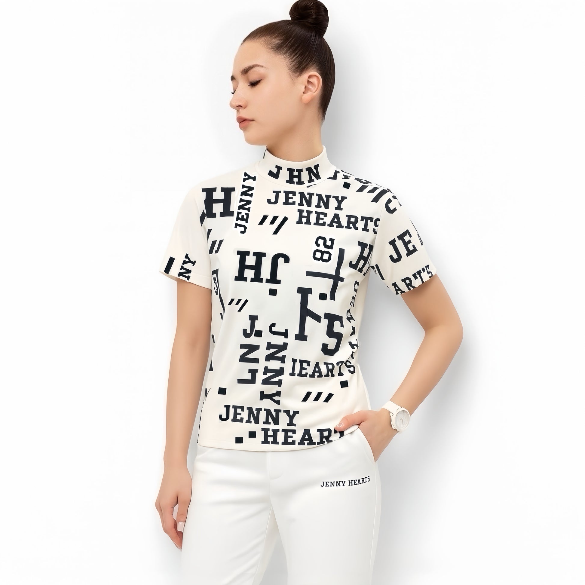 Women's Mock Neck Logotipo Women's Summer Golf Wear, Mock Neck, Short Sleeves, Stretch, Quick-Drying, Smooth to the Touch, UV Protection, Stylish and Cute