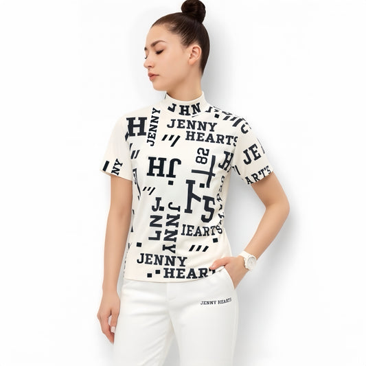Women's Mock Neck Logotipo Women's Summer Golf Wear, Mock Neck, Short Sleeves, Stretch, Quick-Drying, Smooth to the Touch, UV Protection, Stylish and Cute