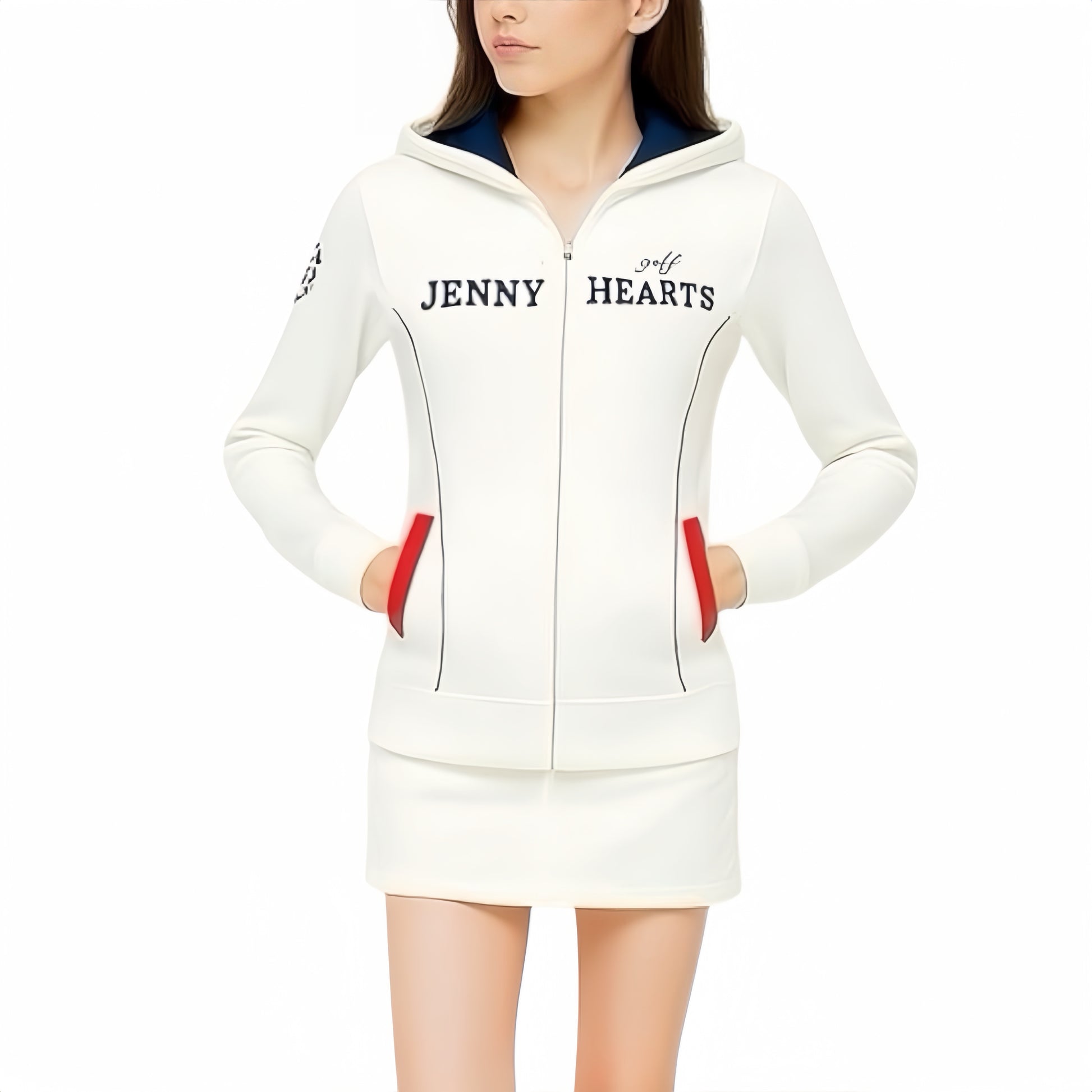 Women's Light Weight Knit Hoodie, a lightweight, double-zip, quick-drying, easy-care polyester knit golf jacket with a hood and washable construction.