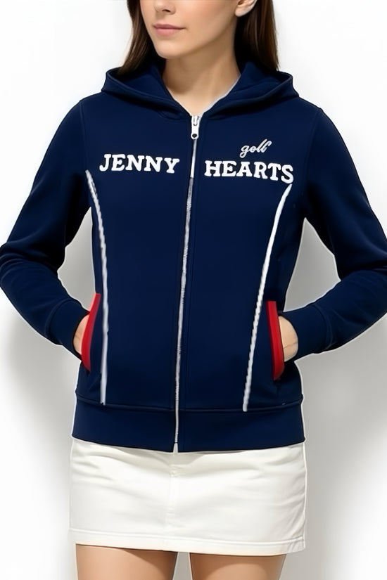 Women's Light Weight Knit Hoodie, a lightweight, double-zip, quick-drying, easy-care polyester knit golf jacket with a hood and washable construction.