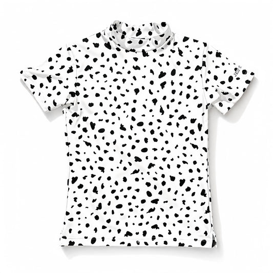 Women's Animal Mock Neck Leopard Print Golf Wear. Summer Short Sleeves with Stretchy Leopard Print. Soft to the Touch, Quick-Drying, UV Protection, White. Stylish and Cute. Recommended for Golfers. A Great Gift.