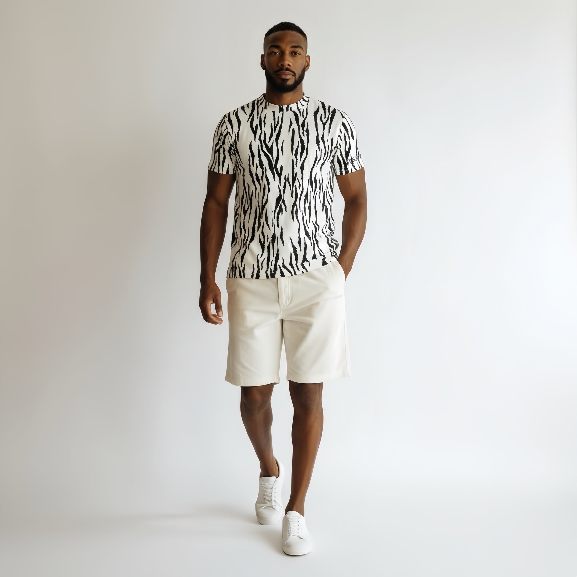 Mens Animal Mock Neck Zebra