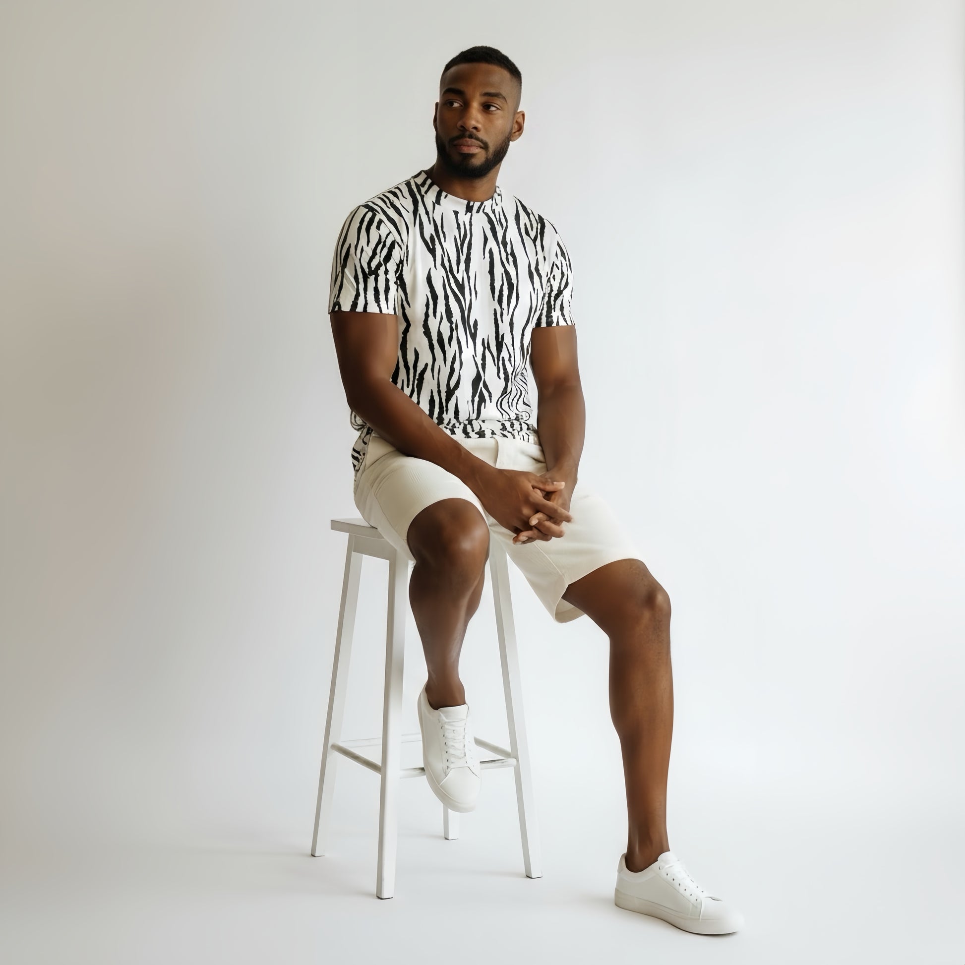 Mens Animal Mock Neck Zebra